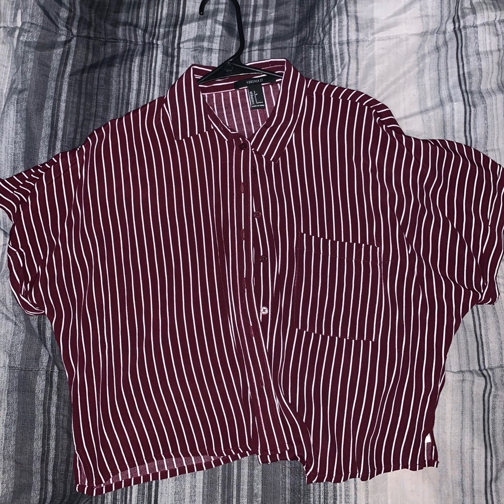 Stripped Collard Button Top